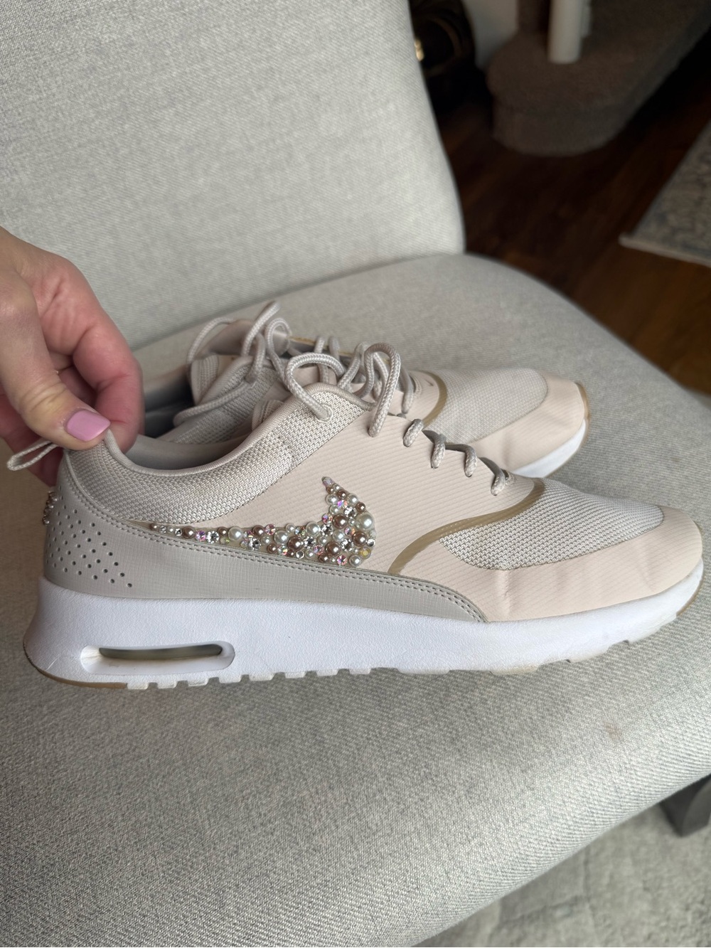 Women's Beige Crystal-Embellished Nike Air Max Thea